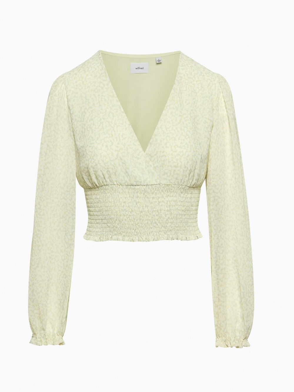 Aritzia Wilfred Wishful Pale Green Smocked V-Neck Long Sleeve Blouse